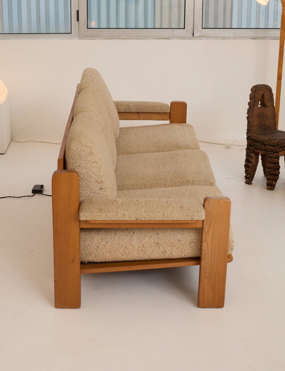 Image 1 of Vintage 3-seater sofa in solid elm, Maison Regain, circa 1970/80