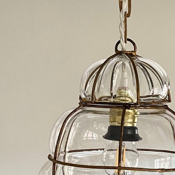Image 1 of Lampadario in vetro sospeso in gabbia trasparente, stile lanterna veneziana, Murano antico