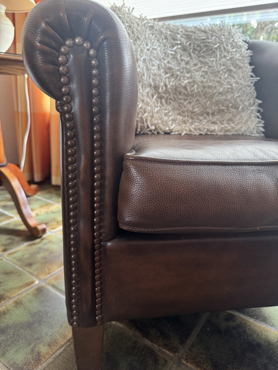 Image 1 of Leren Fauteuil met Voetenbank