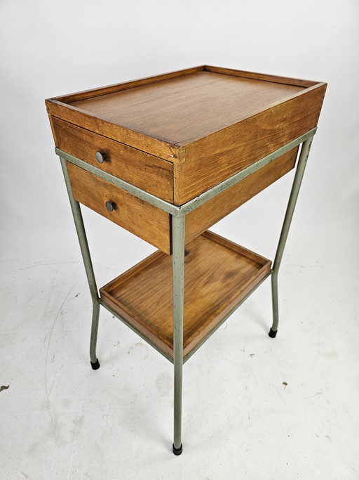 Industrial Metal and Wood Nightstands, Italy Bologna 1960s