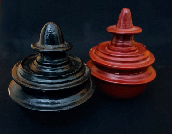 Two Burmese Alms Bowls, Burmese Lacquerware, Decorative Objects, Bamboo, Black, Aziatisch (photo 3 of 13)