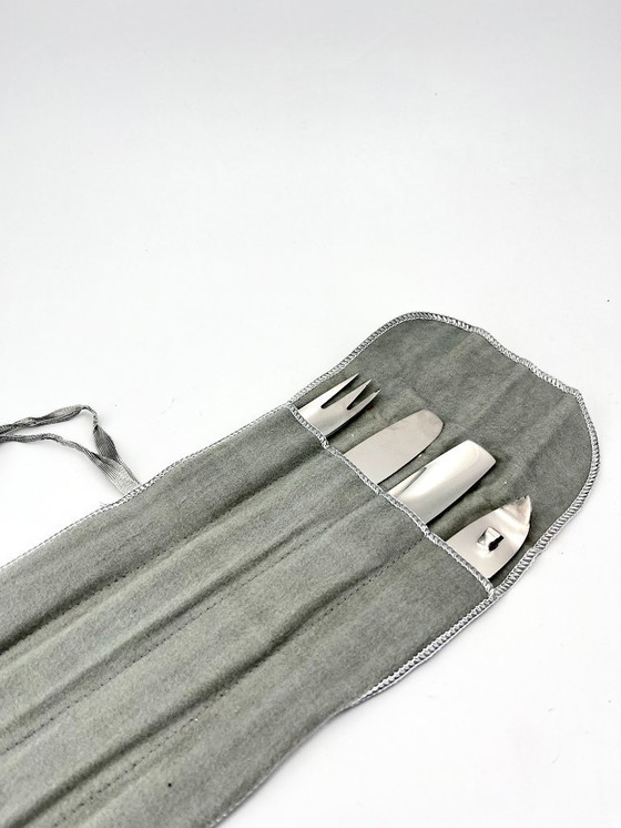 Image 1 of Vintage Arthur Salm Eldorado Barware Set, 1960 MCM Italia, 4 utensili in acciaio inox con custodia