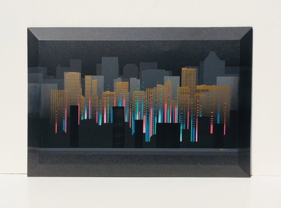 Image 1 of Large painting: Skyscrappers by FRANCO (USA) 80s (152x102)