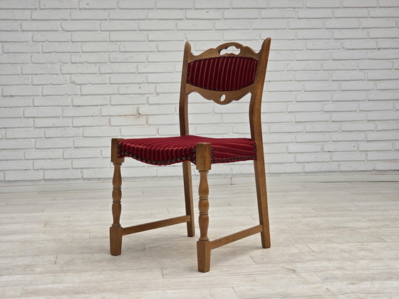 Image 1 of 1970 Set van 6 Deense eetkamerstoelen, originele staat, eikenhout, meubelwol