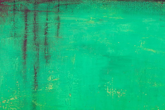 Image 1 of Peinture abstraite moderne à l'acrylique verte et rouge sur toile tendue