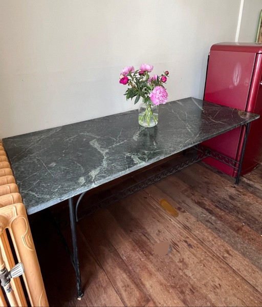 "Pedra-Sabão — Braziliaanse spekstenen tafelblad op smeedijzer | Minas Gerais | 205×85×81 cm"