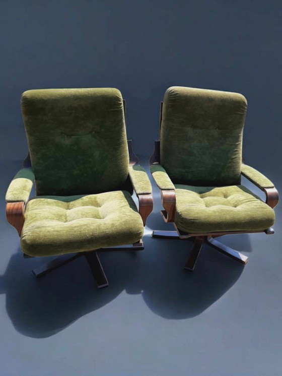 Image 1 of Set van 2 vintage 70'r design draaistoelen, fauteuil.