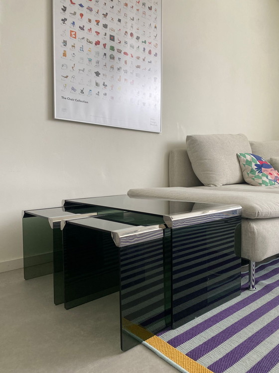Image 1 of Gallotti & Radice set nesting tables smoke glass vintage