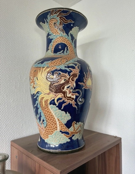 Vintage grote vloervaas draken decor