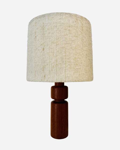 Teakhouten tafellamp met originele stoffen kap - Domus, Denemarken, jaren 1960