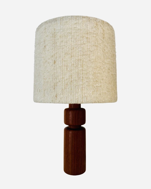Lampe de table en teck avec abat-jour original en tissu - Domus, Danemark, années 1960