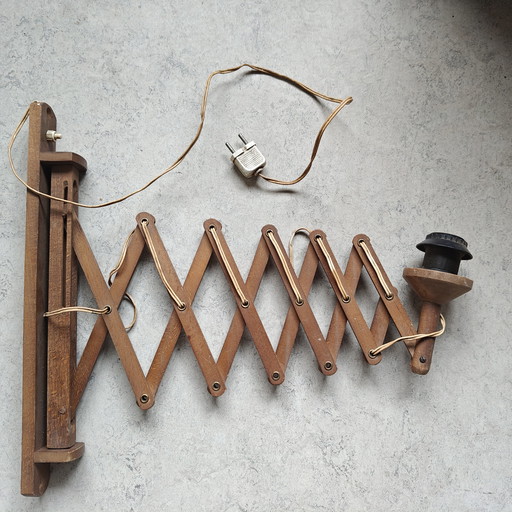Vintage Wooden Scissor Wall Lamp – 1960s / 70s