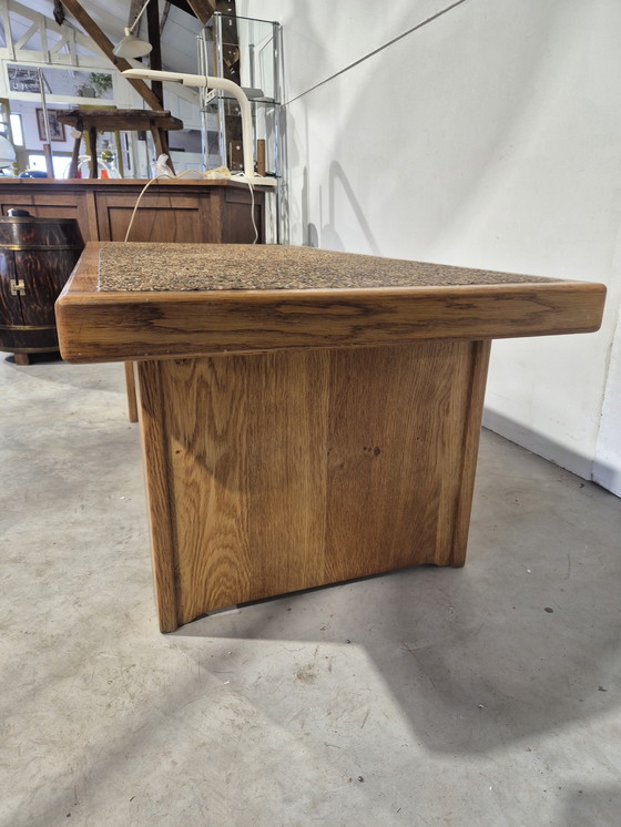 Image 1 of Tavolino da caffè in legno di quercia in stile giapponese con piano in ciottoli