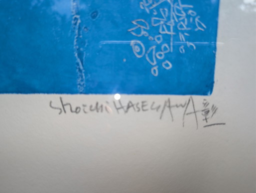 Beautiful Wood Print by Japanese Artist Shoichi Hasegawa. 43 of 110 Pieces, Signed – lithos zeefdrukken, Glass, Metal