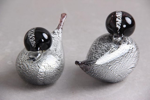 Italian Ducks with Black and Silver Effects in Murano Glass, 1970s, Set of 2 – beeldhouwkunst, Italian Design