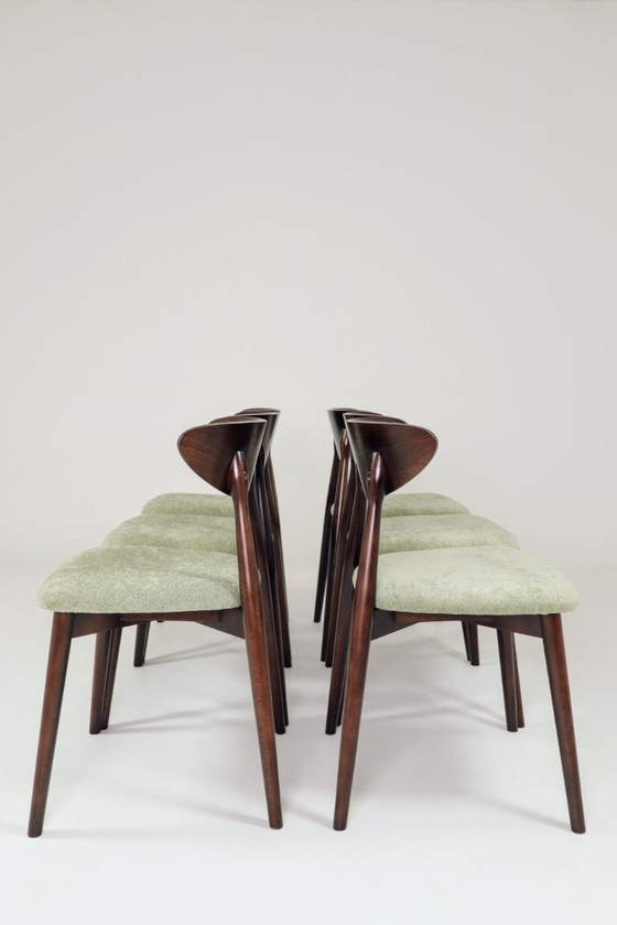 Image 1 of Moderne set van 6 eetkamerstoelen, Sage Farbic en donker walnoot beukenhout