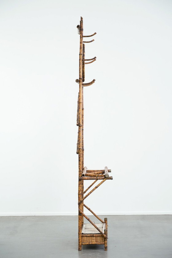 Image 1 of Antique French faux bamboo standing coat rack/hallway furniture with a mirror and umbrella rack