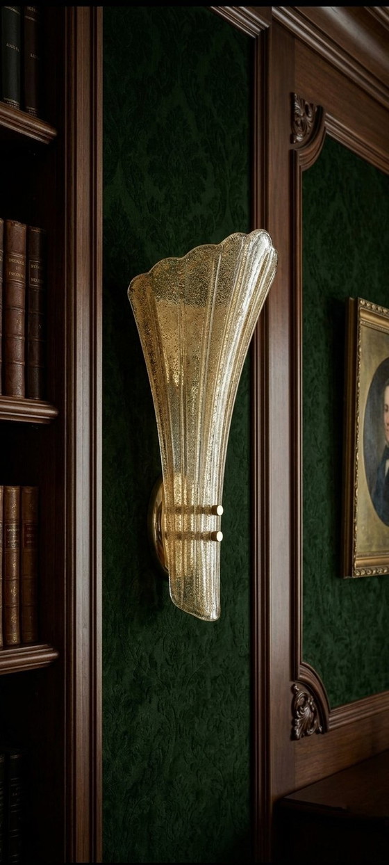 Image 1 of MuranoDue Grote "Fiaccola" wandlamp 46 cm - Identiteitscertificaat - Nieuw bladgoud