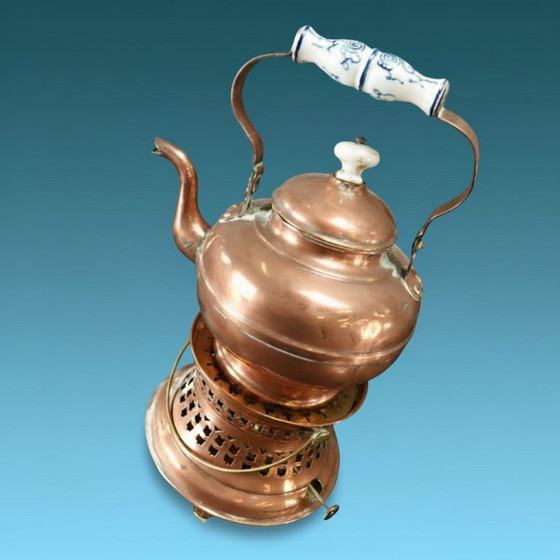 Image 1 of Antique copper kettle on dito rechaud