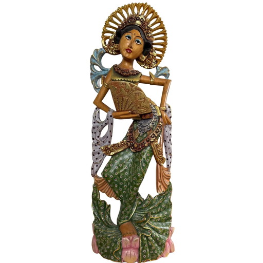 De Hemelse Danseres: Handgesneden Balinese Legong | 71 cm Symbool van Gratie en Goddelijke Harmonie