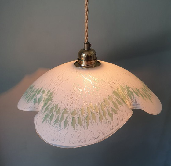 Grande (30cm) Suspension Vintage en Verre en forme de feuille – Métal (photo 18 of 20)