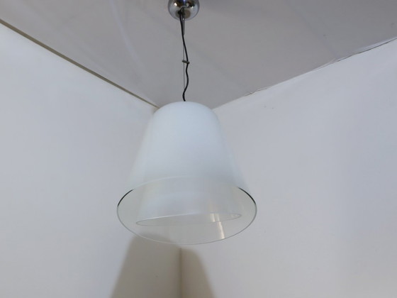 Image 1 of 1970s Murano glass "Giglio" double dome pendant lamp by LAMPERTI