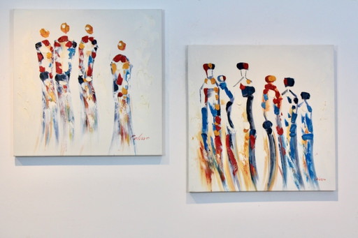 Ensemble de Peintures 'Together' signées à la main, Huile sur Toile par Calaro