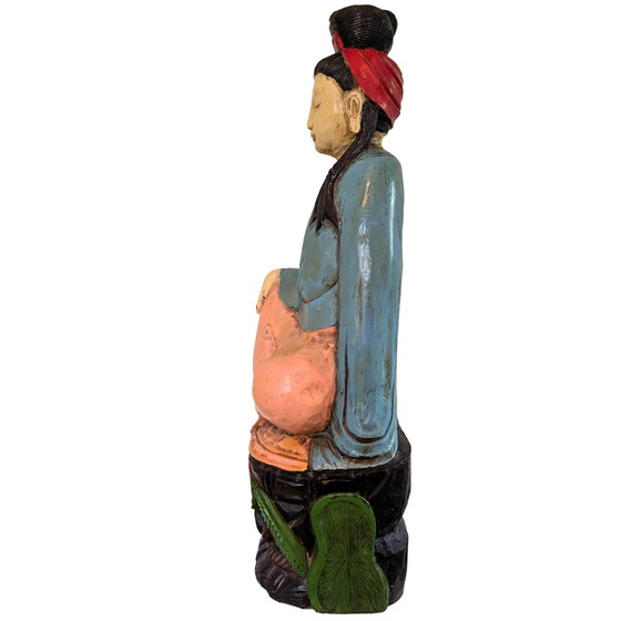 Guanyin chinoise antique (88 cm) – Bois de camphre sculpté à la main Dynastie Qing – Sculptures, Aziatisch (photo 6 of 10)