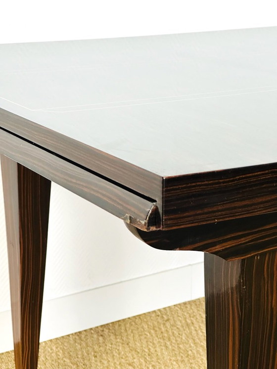 Image 1 of Table de salle à manger art déco en ébène de macassar avec rallonges, 1940