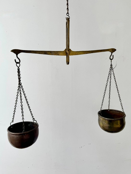 Vintage Hanging Brass Balance Scale with Bowls