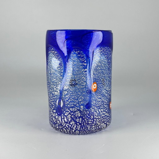 Murano Art Glass Tumbler / Vase – Silver Leaf & Murrines – Hand-blown – glazen karaffen
