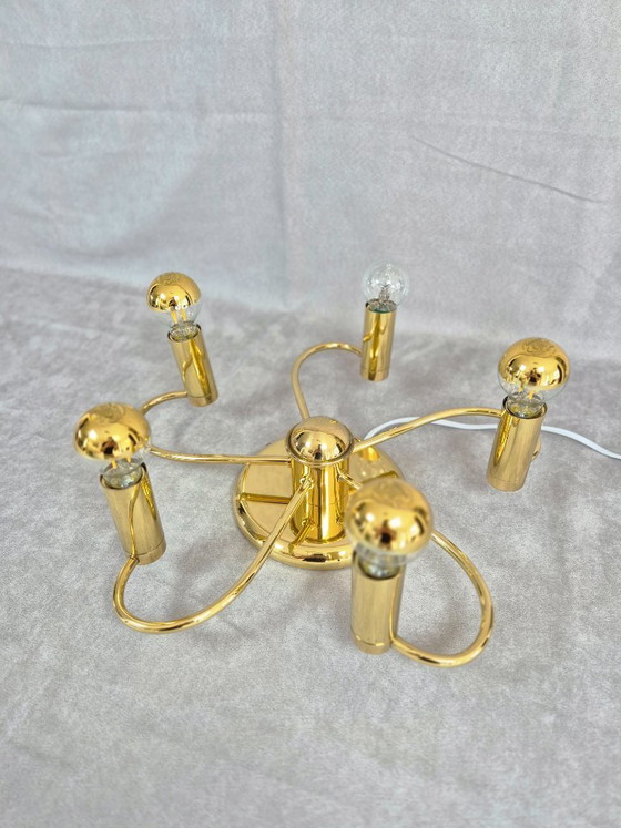 Image 1 of Lampadario da soffitto Honsel a 5 luci in ottone, attacco E14, stile moderno vintage – Testato