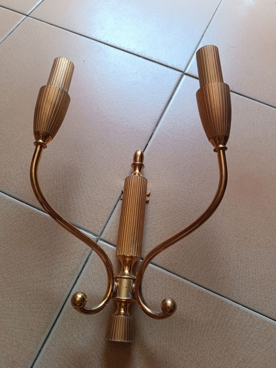 Pair of Art Deco style Wall lights (Italy), Metal, Brass, Gold (photo 3 of 9)