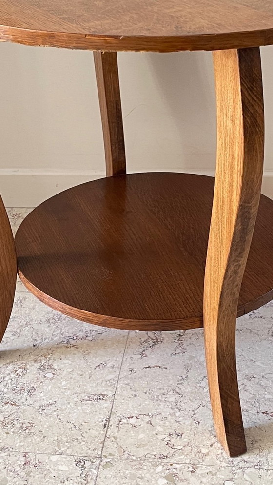 Image 1 of Round Oak Coffee Table with 2 Vintage Tops