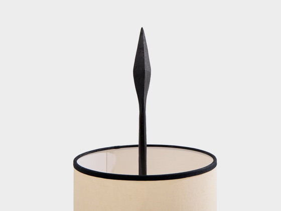 Francis Dewaele & Les Artisans de Marolles smeedijzeren lamp 1955, Tafellampen, Metaal, Textiel, Zwart (foto 5 van 10)