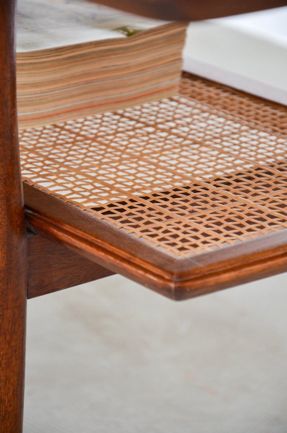 Image 1 of Vintage salontafel, rotan uit het midden van de vorige eeuw, teakhouten plank, Deens, jaren 60