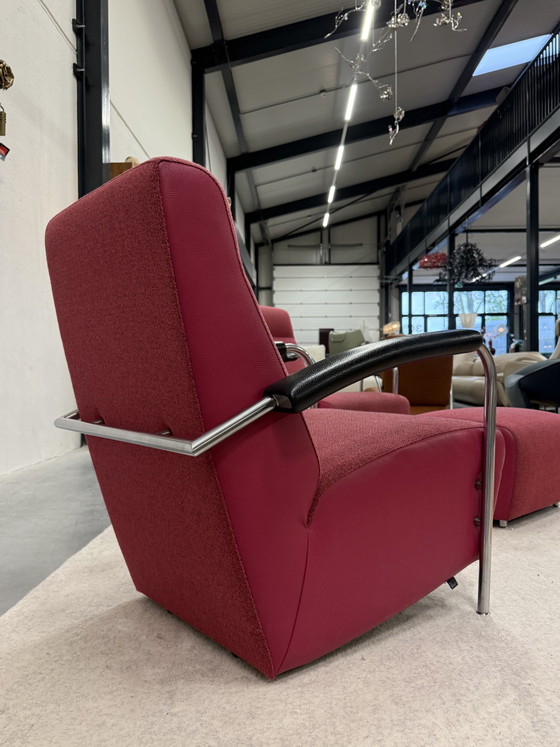 Image 1 of 2 Leolux Scylla high armchair with ottoman, pink fabric leather