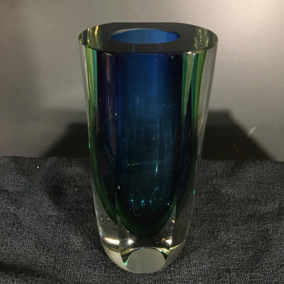 Blaue und grüne Sommerso Murano Glasvase von Flavio Poli für Murano, 1960er Jahre – Arte, Vasen, Crystal (photo 3 of 13)