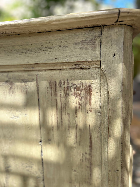 Image 1 of Antique curved chest of drawers with a pistachio green patina