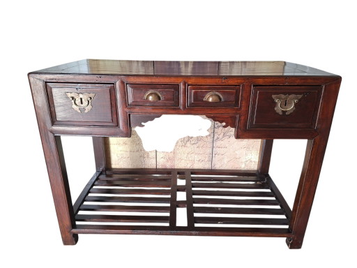 Antique Chinese Altar Side Table, Hall Table, Wall Console. Dimensions: 113x85cm and 81cm High. – Wood, Brass (photo 2 of 5)