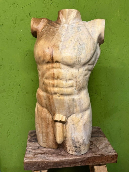 Escultura de torso de madera hecha a mano – Figura masculina – 51 cm – decoratieve objecten, Wood