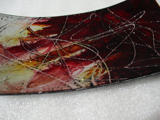 Image 1 of Fused glass sushi bowl or tray, rectangular, garnet/gold wire.