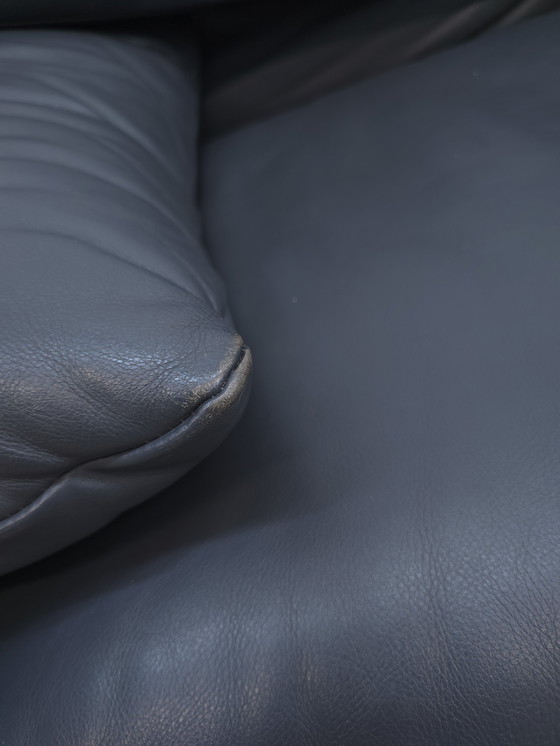 Image 1 of Cassina Maralunga two-seater designer sofa, leather sofa, couch, blue-grey, Magistretti
