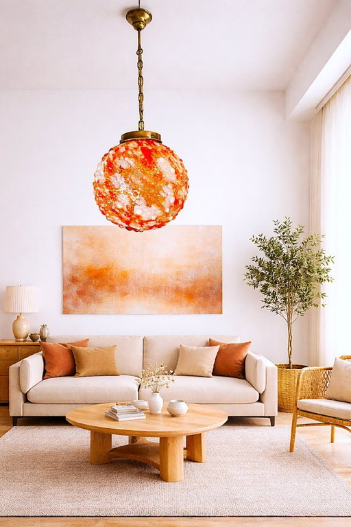 Grand lustre suspendu de style Régence en verre rouge