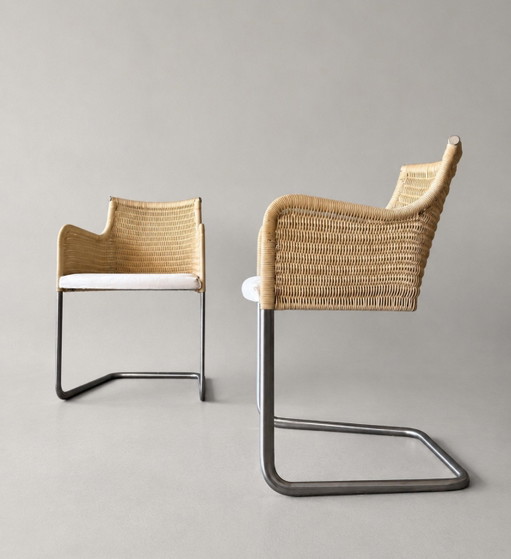 4x Vintage Tecta D43 sledestoelen, William DunkelWilliam Dunkel – eetkamerstoelen, rvs, Textile (photo 2 of 15)
