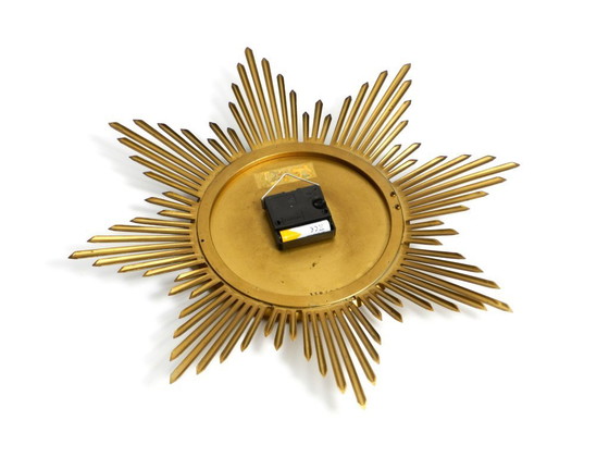 Image 1 of Wunderschöne große originale Sunburst-Wanduhr aus Messing aus den 1960er Jahren von Junghans ATO-MAT