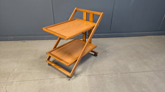 Image 1 of Chariot de service pliable en bois, style italien vintage, années 1980