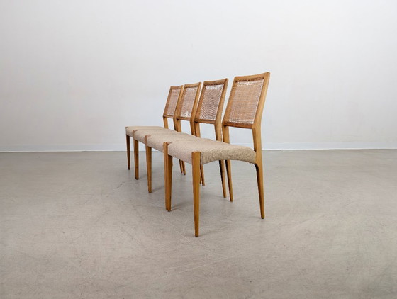 Image 1 of Set di 4 sedie in stile metà secolo, con intreccio in rattan di betulla e design vintage.
