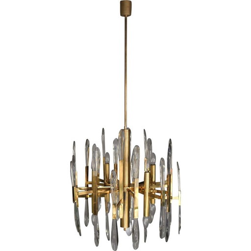 Vintage Italian brass and glass chandelier by Gaetano Sciolari, 1970
