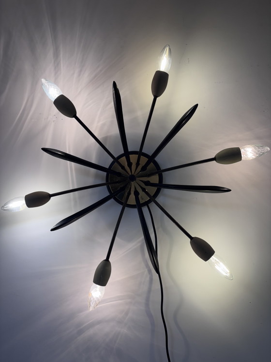 Lampada Sputnik tedesca a sei bracci, metà del XX secolo, design moderno, 1960 – Applique, Metal, Brass (photo 6 of 13)